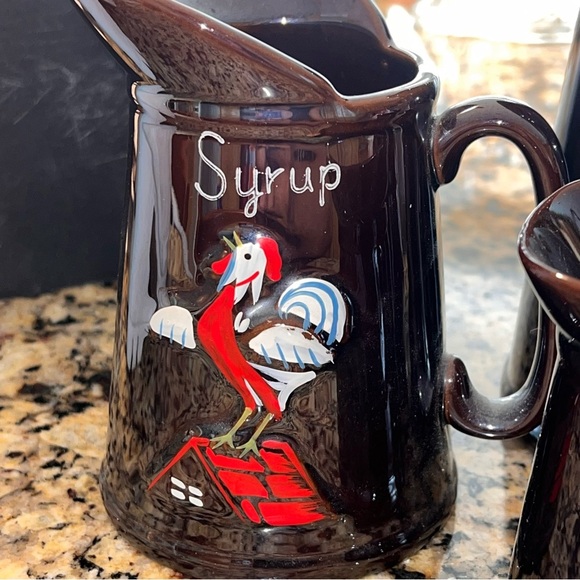 Vintage Rooster Breakfast Batter Set. Redware Pottery-4 Piece Set - Picture 3 of 5